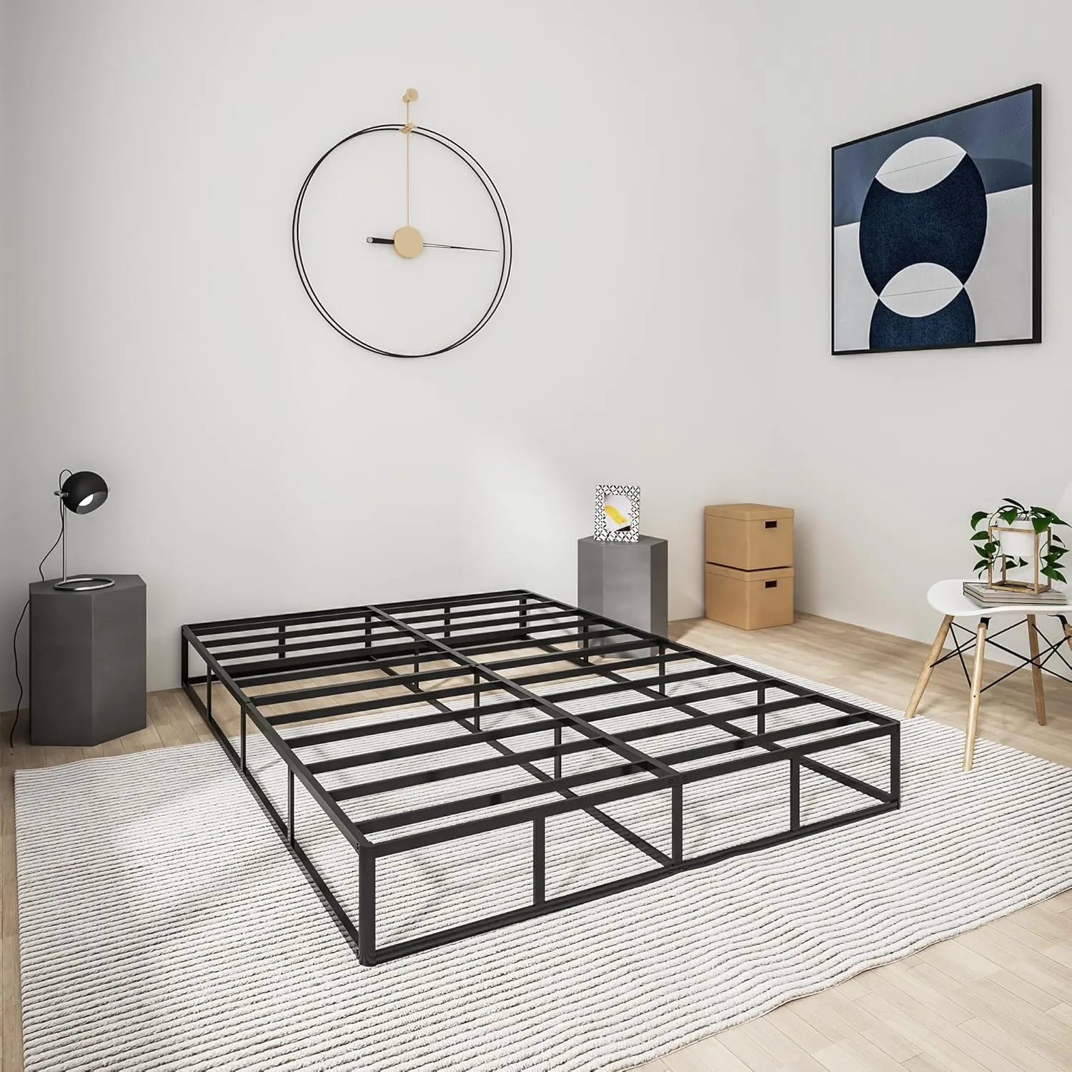 Box Spring King Bed Bases, 9 Inch High Metal King Size Box Spring Only, Heavy Duty Mattress Foundation with Fabric Cover, Easy Assembly, Quiet Noise Free, Non Slip, Black