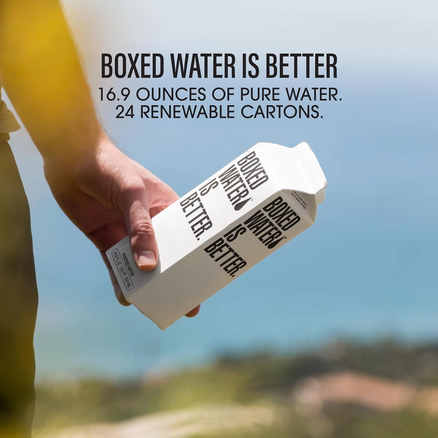 Boxed Water 16.9 oz. (24 Pack) – Purified Drinking Water in 92% Plant- Based Boxes – 100% Recyclable, BPA-Free, Refillable/Reusable Cartons – More Sustainable than Plastic Bottled Water
