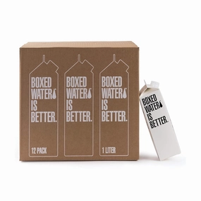 Boxed Water 33.8 oz. (12 Pack) – Purified Drinking Water in 92% Plant- Based Boxes – 100% Recyclable, BPA-Free, Refillable/Reusable 1 Liter Water Cartons – More Sustainable than Plastic Bottled Water
