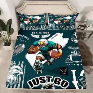Boys Classic Football Team Fitted Sheet Sports City Rugby Game Bed Sheets, Eagle Bird Football Theme Sheets Twin with 1 Pillowcase (Philadelphia)
