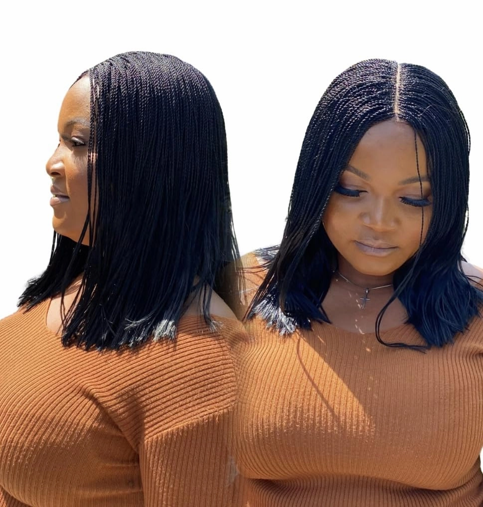 Braidsfashion - Nano Micro Twist Wig Glueless - 12"HD Full Lace Synthetic Hand-Braided Wig for Black Women - Natural Look Knotless Lace, Closure Backward Micro Braided Wigs for Easy Wear - Black