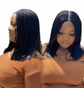 Braidsfashion - Nano Micro Twist Wig Glueless - 12"HD Full Lace Synthetic Hand-Braided Wig for Black Women - Natural Look Knotless Lace, Closure Backward Micro Braided Wigs for Easy Wear - Black