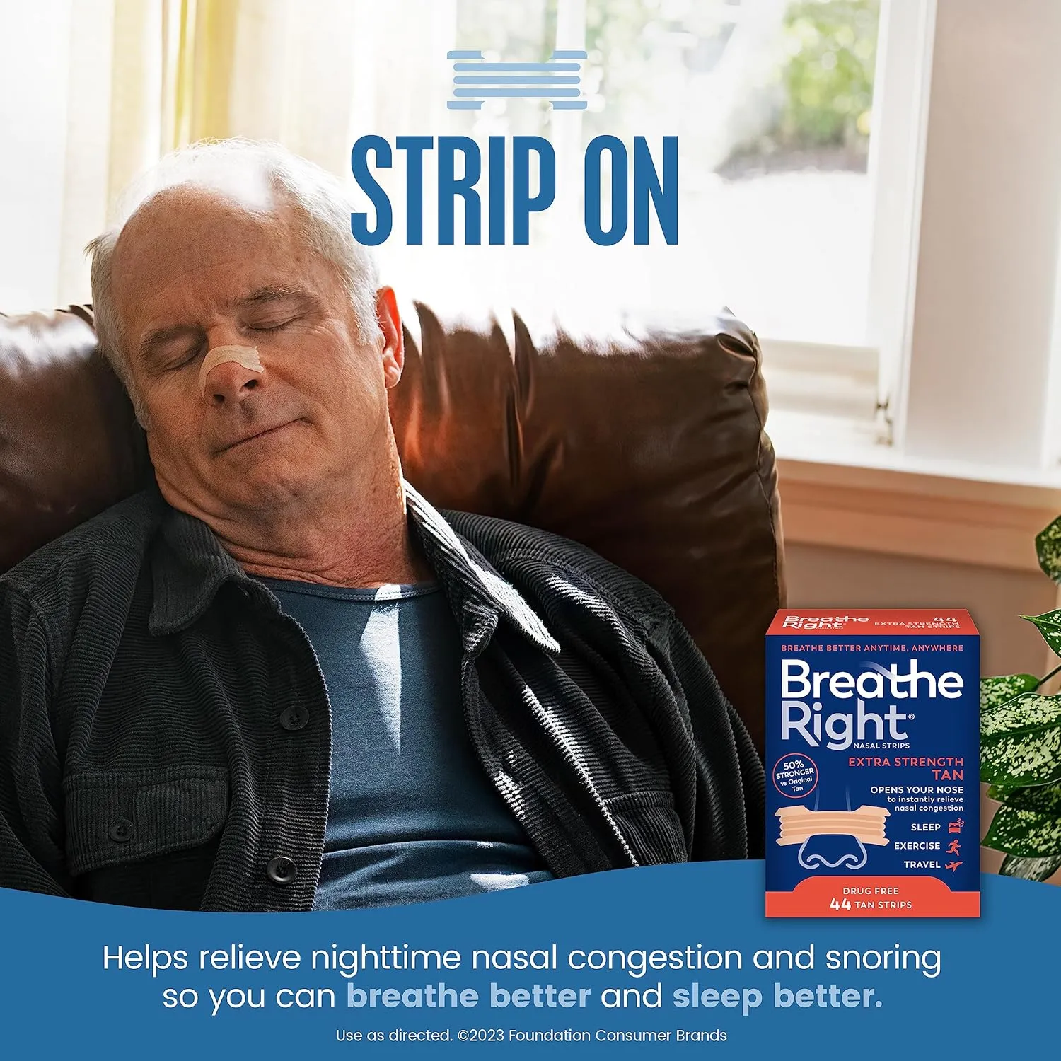 Breathe Right Nasal Strips, Extra Strength, Tan Nasal Strips, Help Stop Snoring, Drug-Free Snoring Solution & Instant Nasal Congestion Relief Caused by Colds & Allergies, 44ct (packaging my vary)