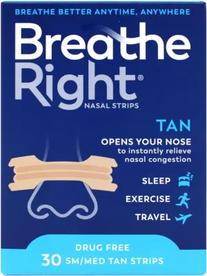 Breathe Right Nasal Strips Original Tan Small/Medium, 30 Count