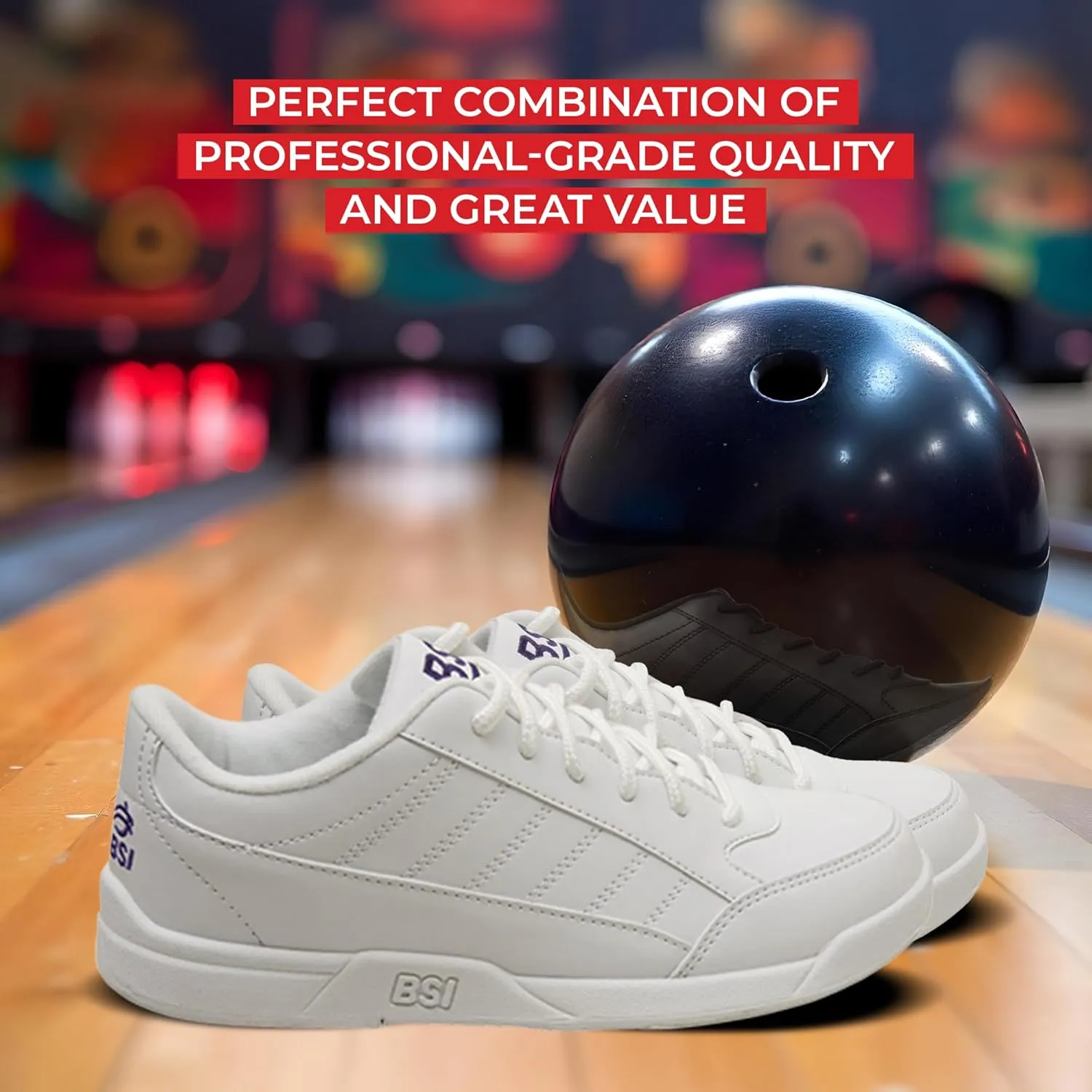 BSI Youth Girls 433 Sport Bowling Shoe - Lightweight Leather Shoes with Cushioned Support, White, Kids