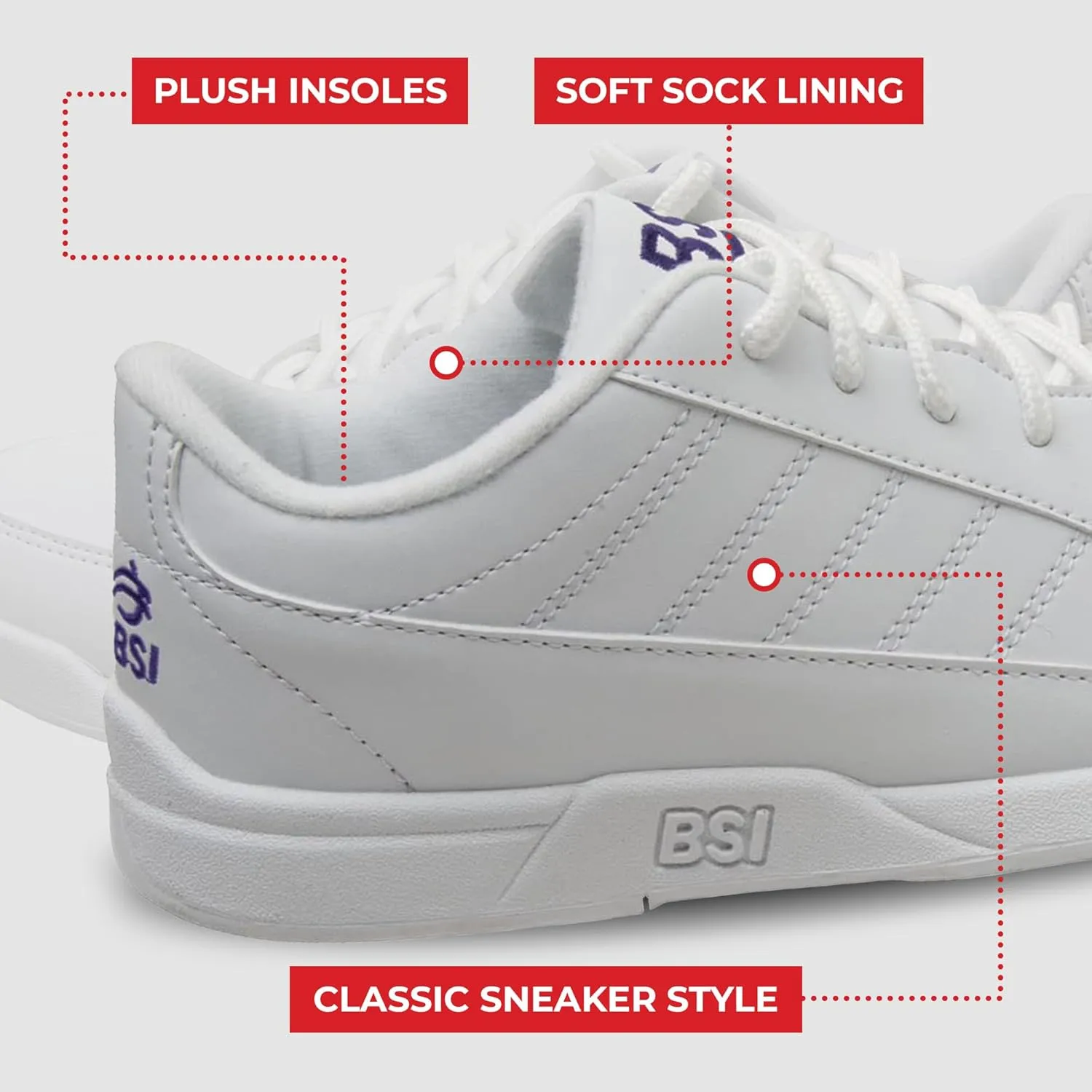 BSI Youth Girls 433 Sport Bowling Shoe - Lightweight Leather Shoes with Cushioned Support, White, Kids
