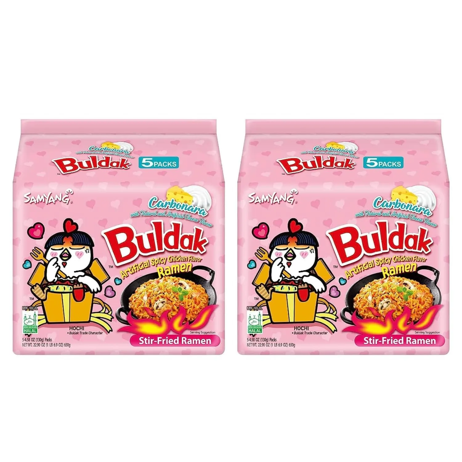Buldak Spicy Ramen, Carbonara Hot Chicken Ramen, Korean Stir-Fried Instant Noodle, 10 Pack Samyang