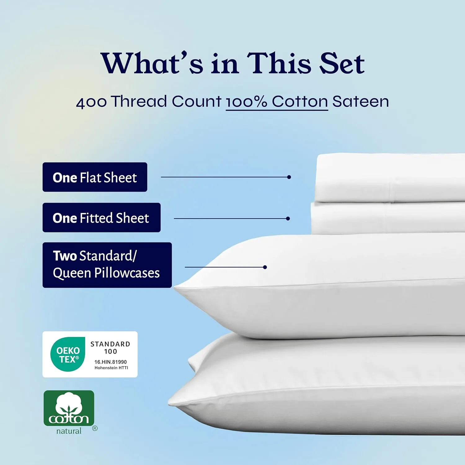 California Design Den Queen Sheet Set - Soft 400 Thread Count Sateen, Natural 100% Cotton Sheets, Deep Pockets with All Around Elastic for a Snug Fit, Cool & Durable Bedding Set - Antique White