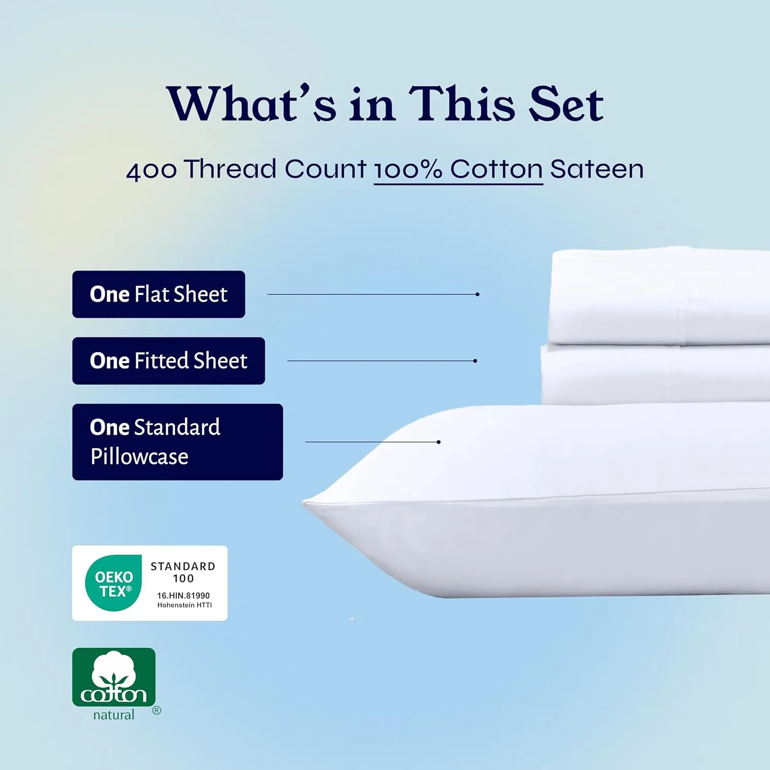 California Design Den Twin Sheets Set - Soft 400 Thread Count Sateen, Natural 100% Cotton Sheets, Deep Pockets with All Around Elastic for a Snug Fit, Cool & Durable Bedding Set - White