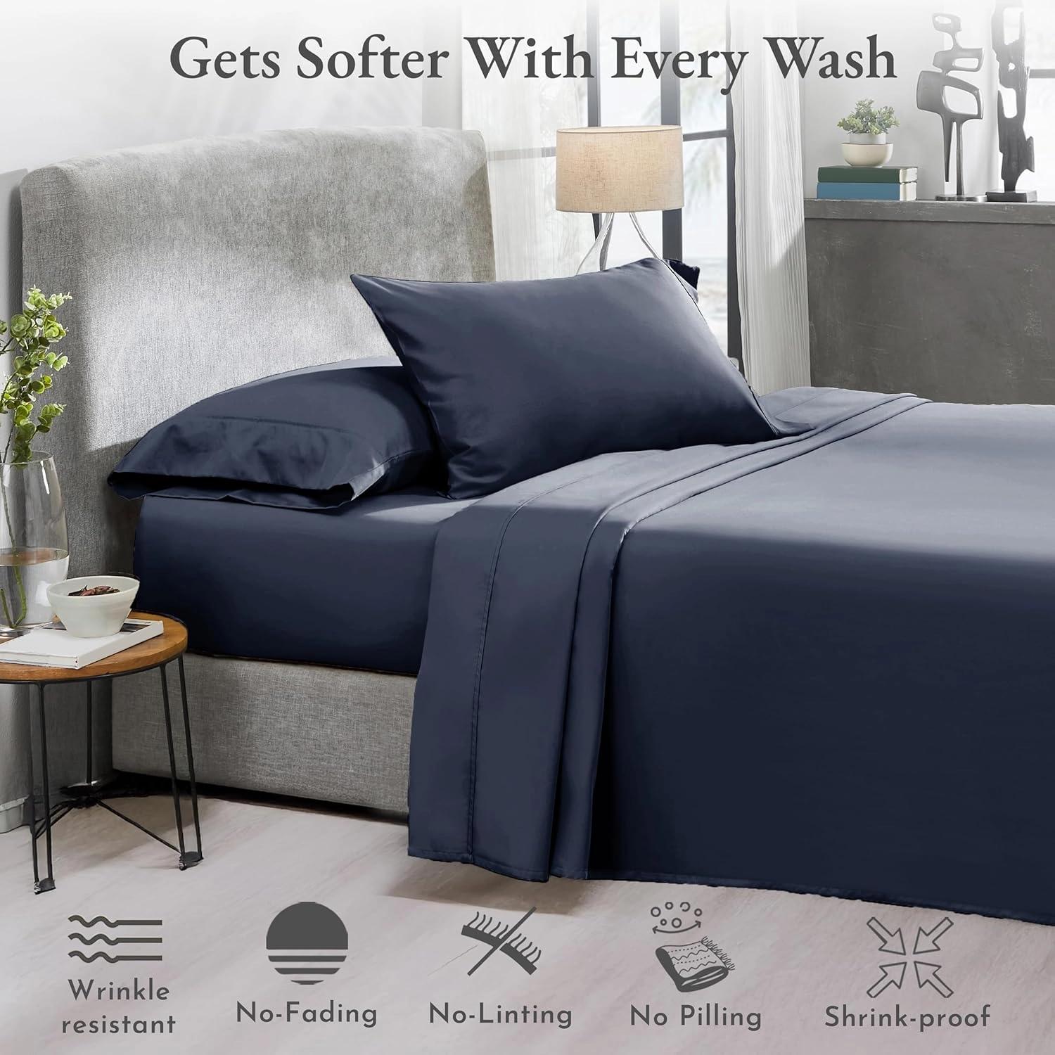 California Design Den 2-Pack Twin Sheets Set - 400 Thread Count 100% Cotton Sateen - Extra Soft, Breathable & Cooling Sheets, Wrinkle Resistant, 2 Sets of Deep Pocket Bed Sheets - Indigo Dusty Blue