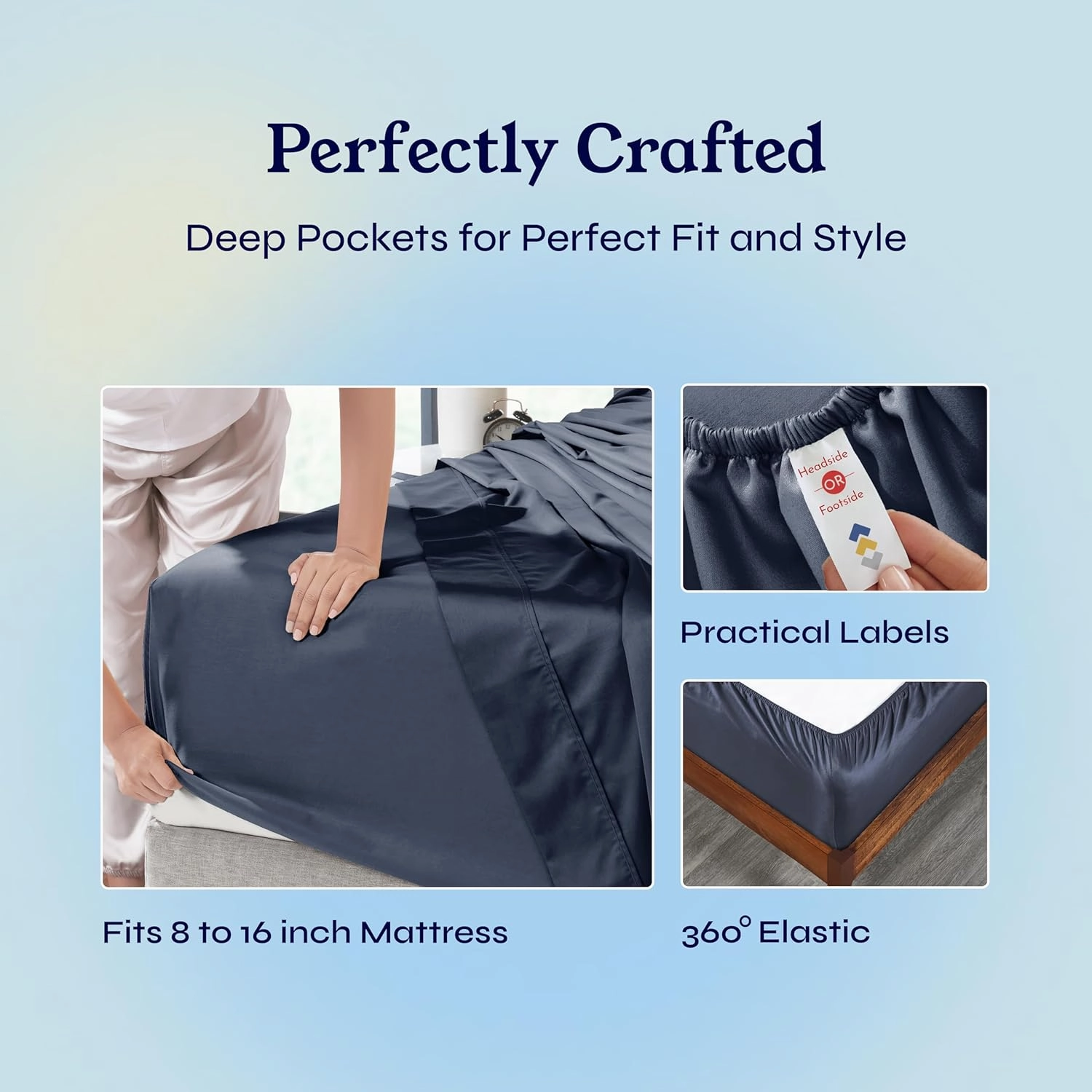 California Design Den Natural 100% Cotton Cooling Sheets for Queen Size Bed - Soft 400 Thread Count Sateen, Deep Pockets with All Around Elastic for a Snug Fit, Durable Bedding - Indigo Dusty Blue