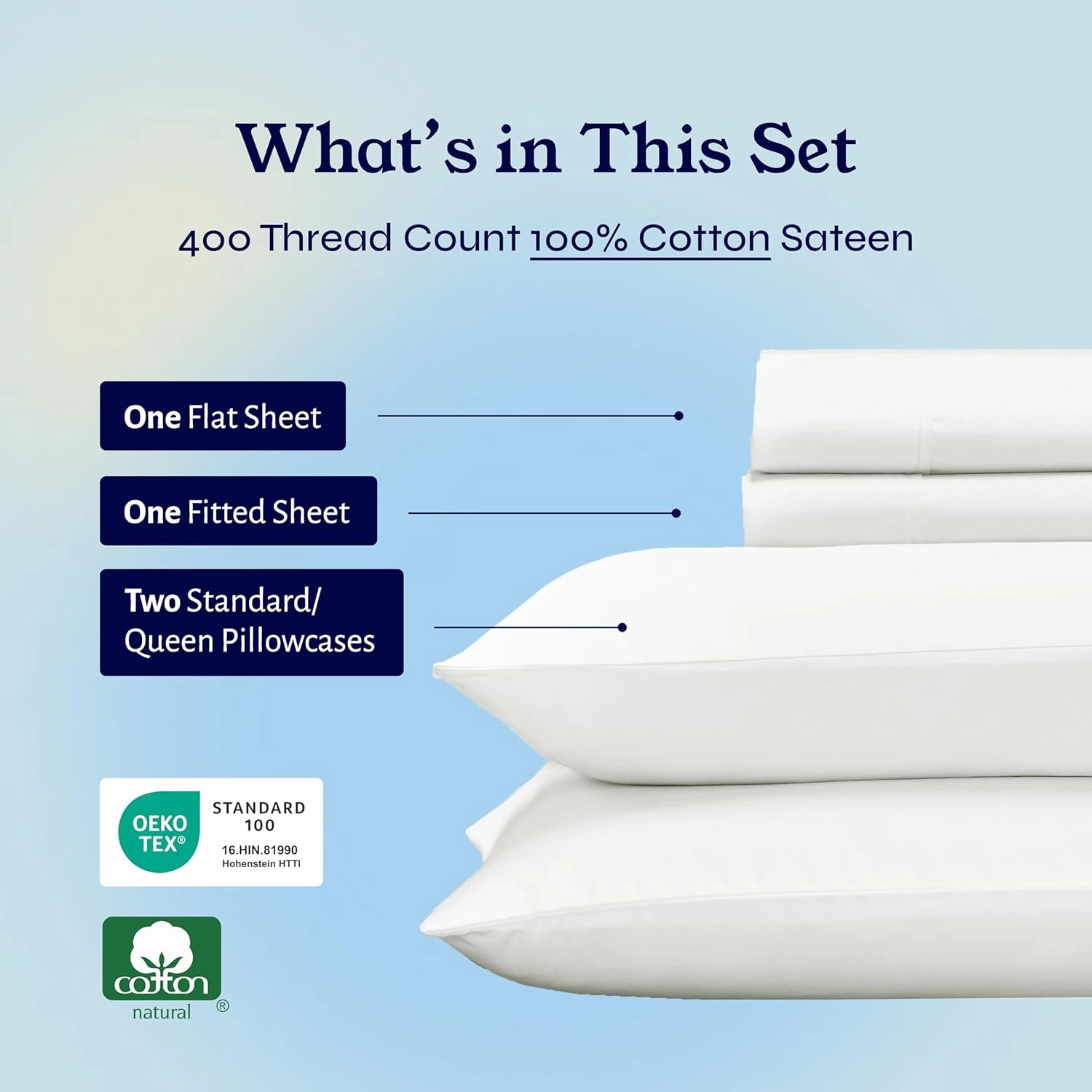 California Design Den Natural 100% Cotton Sheets for Queen Size Bed - Soft 400 Thread Count Sateen, Cooling Sheets,Deep Pockets with All Around Elastic for a Snug Fit, Durable Bedding Set - Ivory