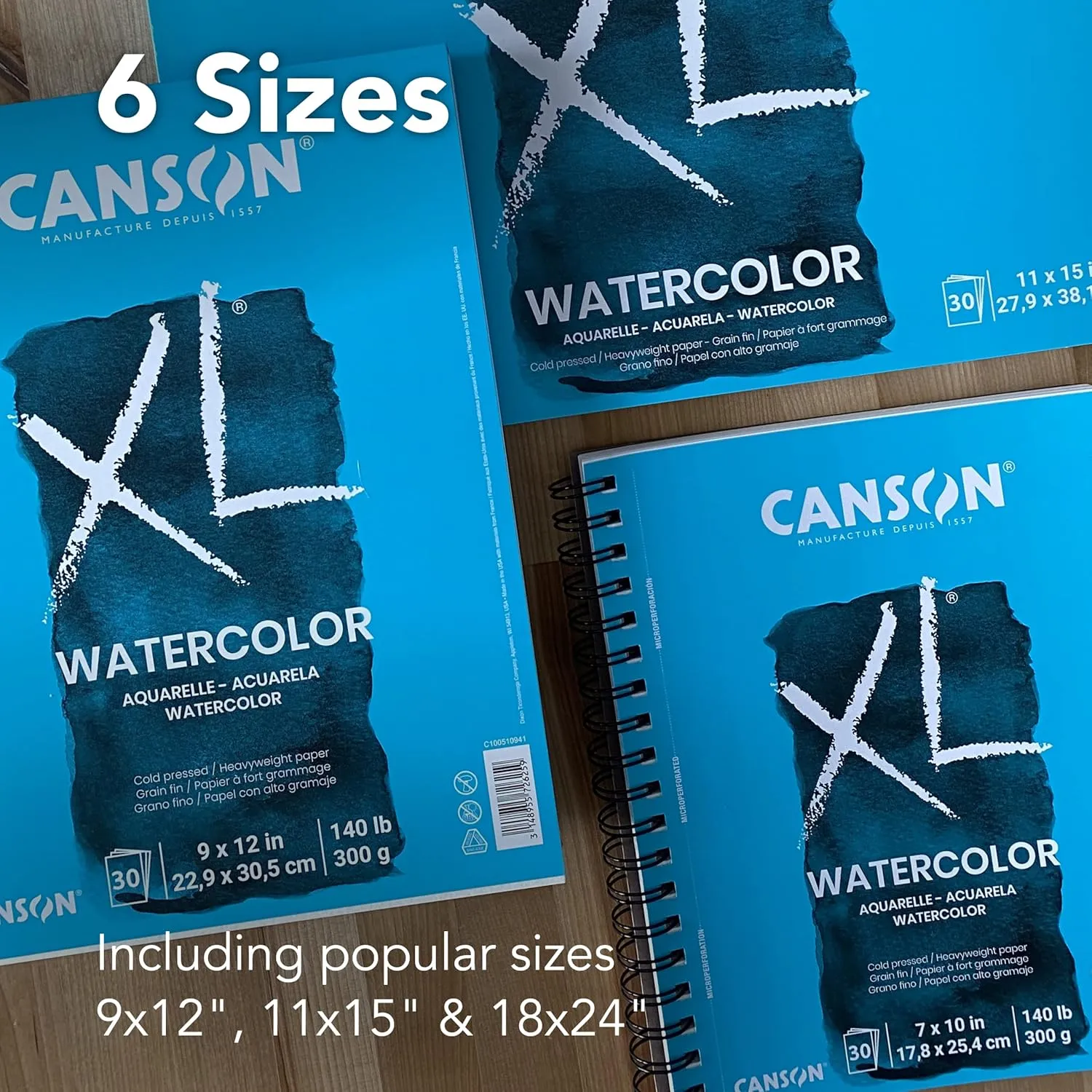Canson XL Series Watercolor Pad, Heavyweight White Paper, Side Wire Binding, 30 Sheets, 9x12 inch