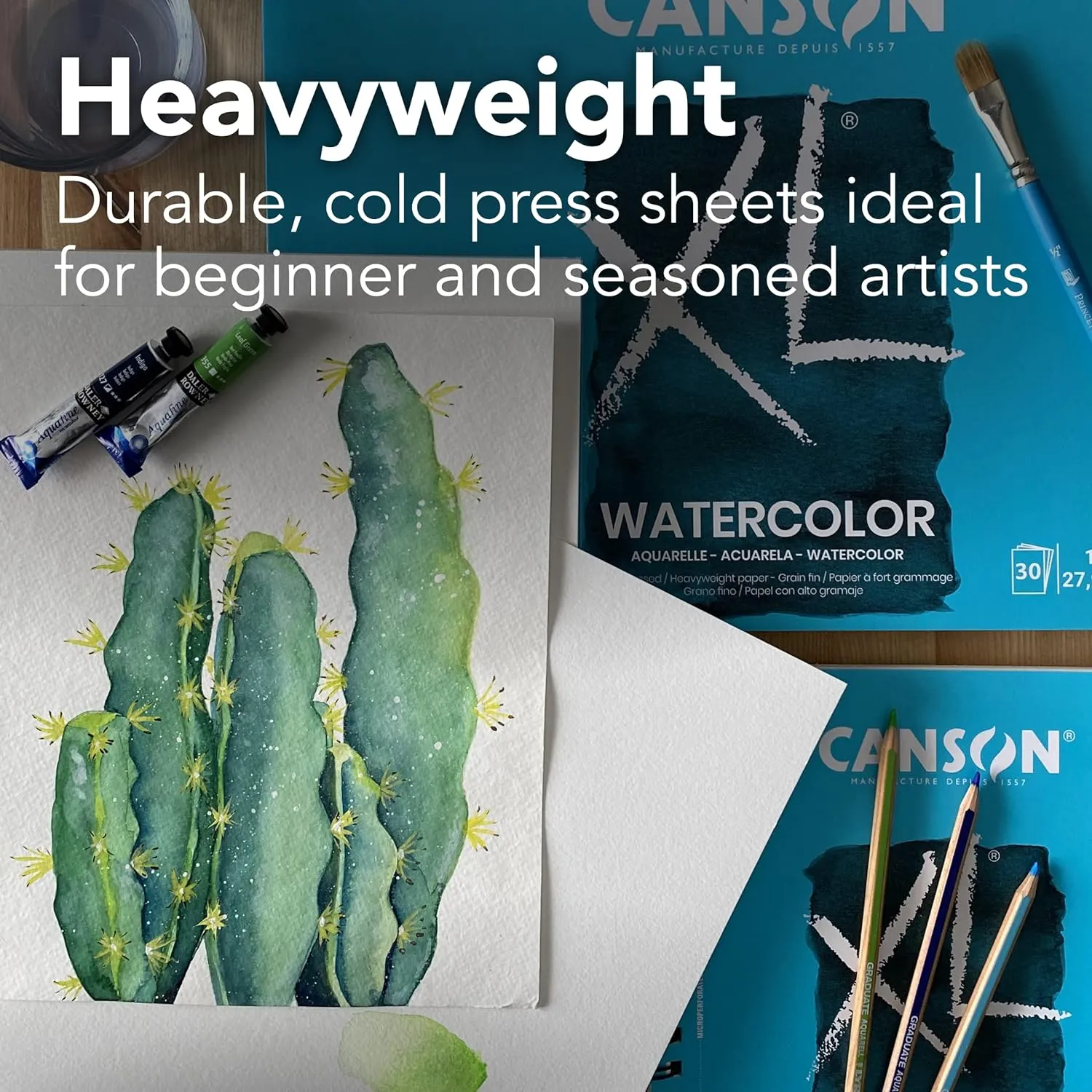 Canson XL Series Watercolor Pad, Heavyweight White Paper, Side Wire Binding, 30 Sheets, 9x12 inch
