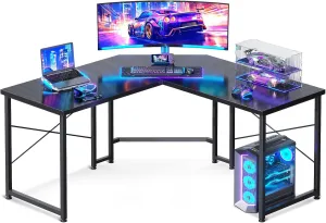 Casaottima L Shaped Gaming Desk, Corner Desk Gaming Table for Home Office, Computer Desk Sturdy Writing Workstation for Small Space, Easy to Assemble, 51 inch, Carbon Fiber Surface, Dark Black