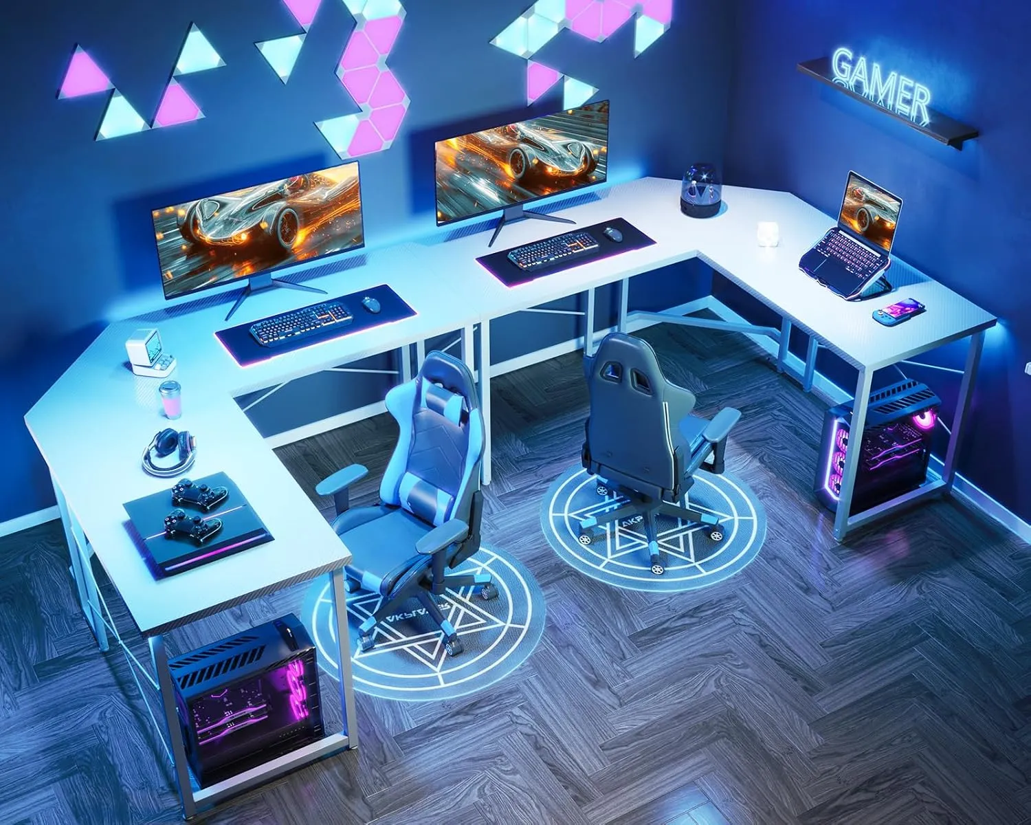 Casaottima L Shaped Gaming Desk, Corner Desk Gaming Table for Home Office, Computer Desk Sturdy Writing Workstation for Small Space, Easy to Assemble, 51 inch, Carbon Fiber Surface, Pure White