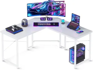 Casaottima L Shaped Gaming Desk, Corner Desk Gaming Table for Home Office, Computer Desk Sturdy Writing Workstation for Small Space, Easy to Assemble, 51 inch, Carbon Fiber Surface, Pure White