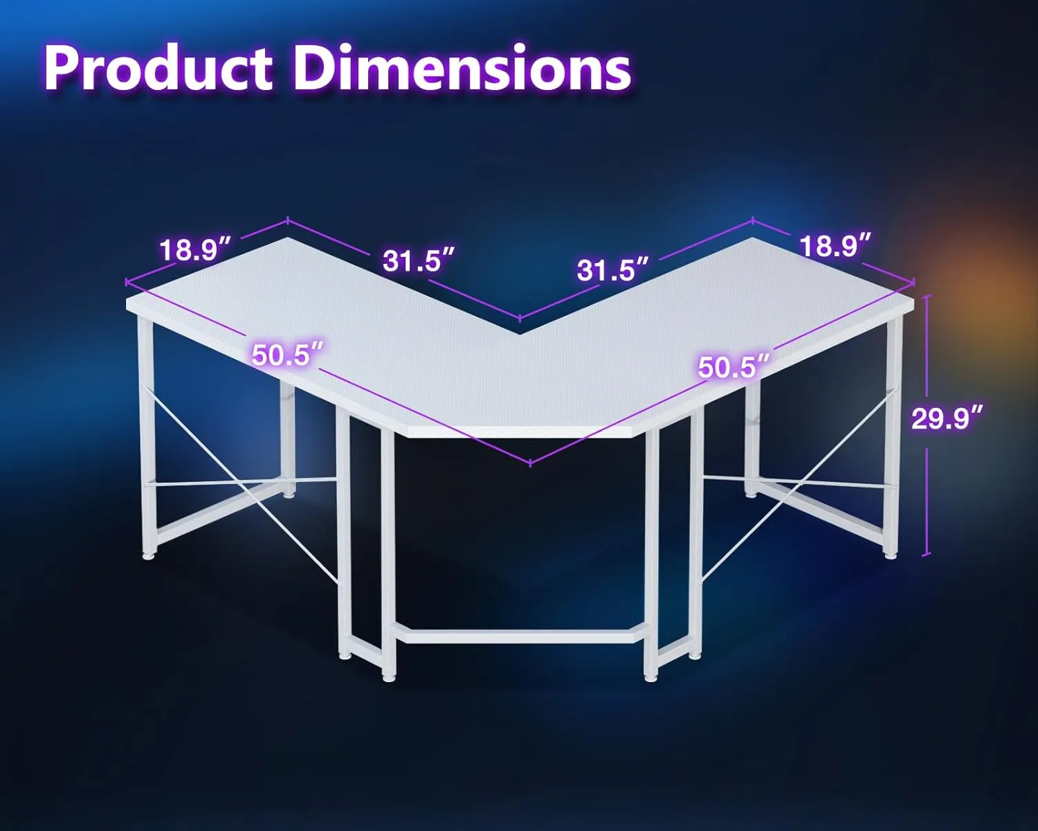 Casaottima L Shaped Gaming Desk, Corner Desk Gaming Table for Home Office, Computer Desk Sturdy Writing Workstation for Small Space, Easy to Assemble, 51 inch, Carbon Fiber Surface, Pure White
