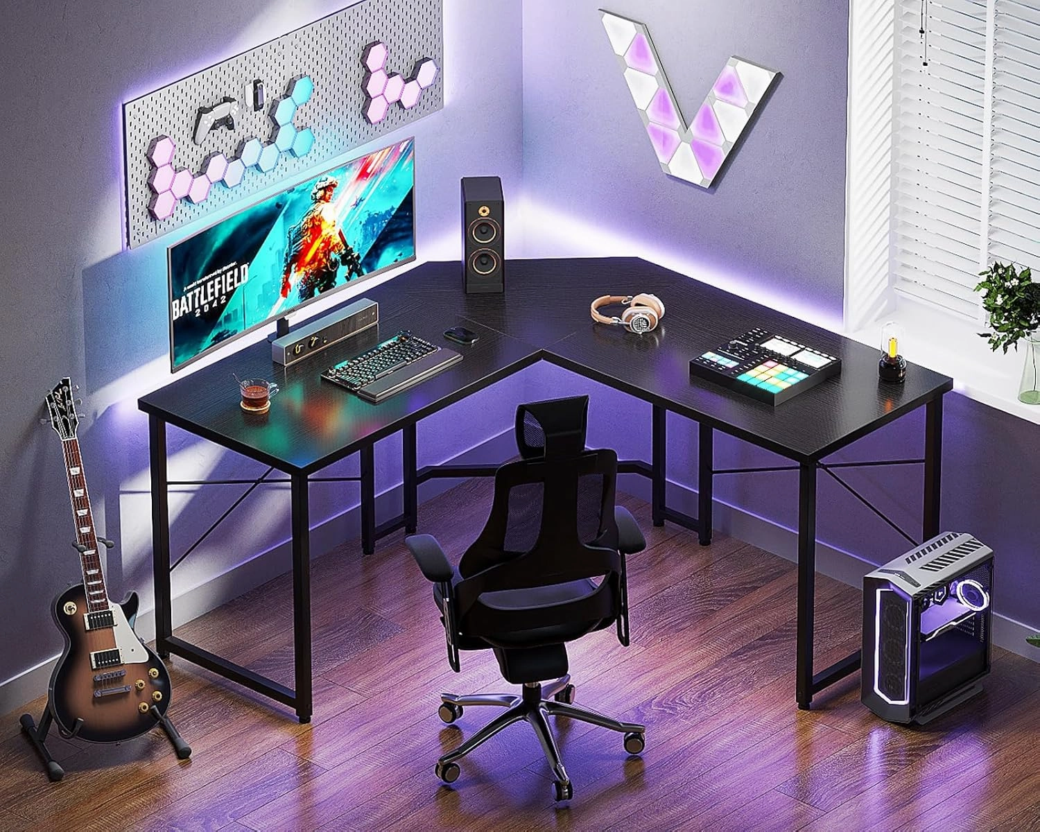 Casaottima L Shaped Gaming Desk, Corner Desk Gaming Table for Home Office, Computer Desk Sturdy Writing Workstation for Small Space, Easy to Assemble, 51 inch, Black