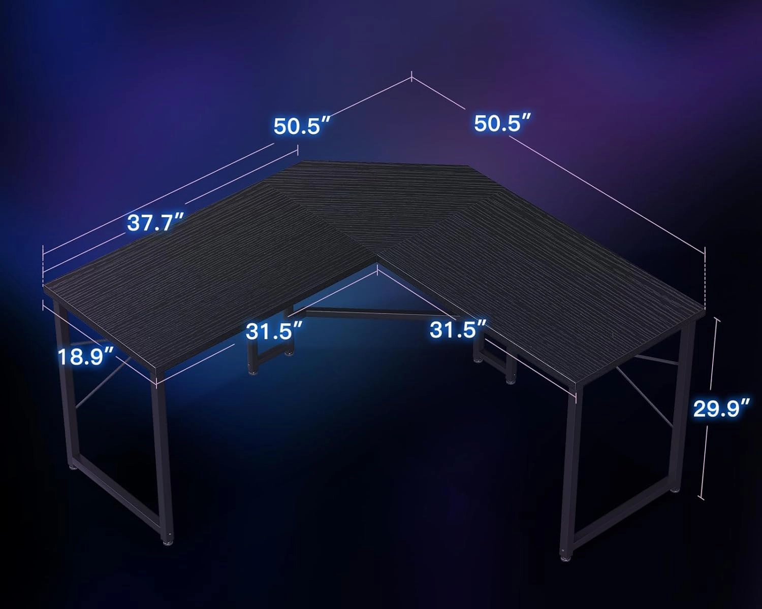 Casaottima L Shaped Gaming Desk, Corner Desk Gaming Table for Home Office, Computer Desk Sturdy Writing Workstation for Small Space, Easy to Assemble, 51 inch, Black