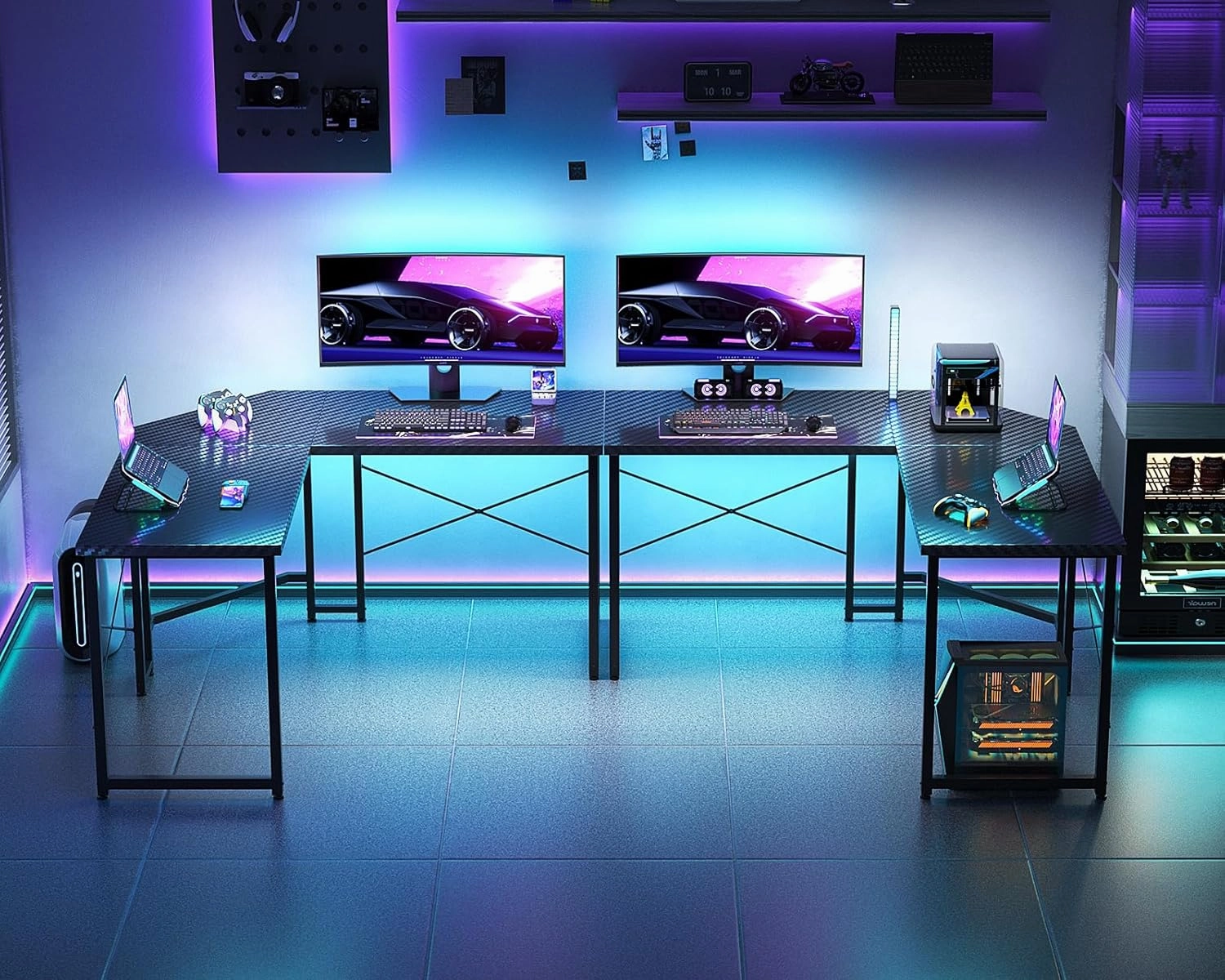 Casaottima L Shaped Gaming Desk, Corner Desk Gaming Table for Home Office, Computer Desk Sturdy Writing Workstation for Small Space, Easy to Assemble, 51 inch, Carbon Fiber Surface, Black