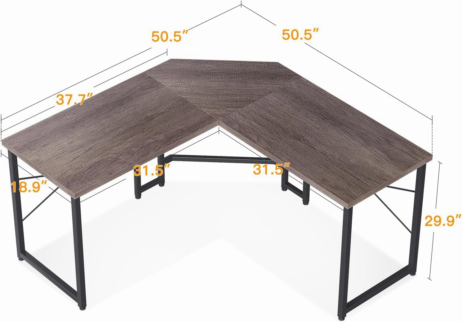Casaottima L Shaped Gaming Desk, Corner Desk Gaming Table for Home Office, Computer Desk Sturdy Writing Workstation for Small Space, Easy to Assemble, 51 inch, Grey Oak