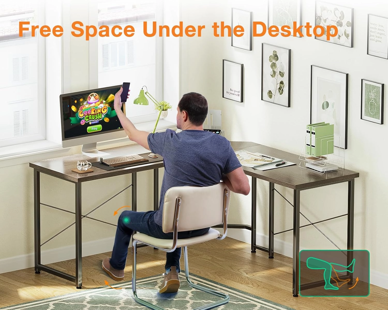 Casaottima L Shaped Gaming Desk, Corner Desk Gaming Table for Home Office, Computer Desk Sturdy Writing Workstation for Small Space, Easy to Assemble, 51 inch, Grey Oak