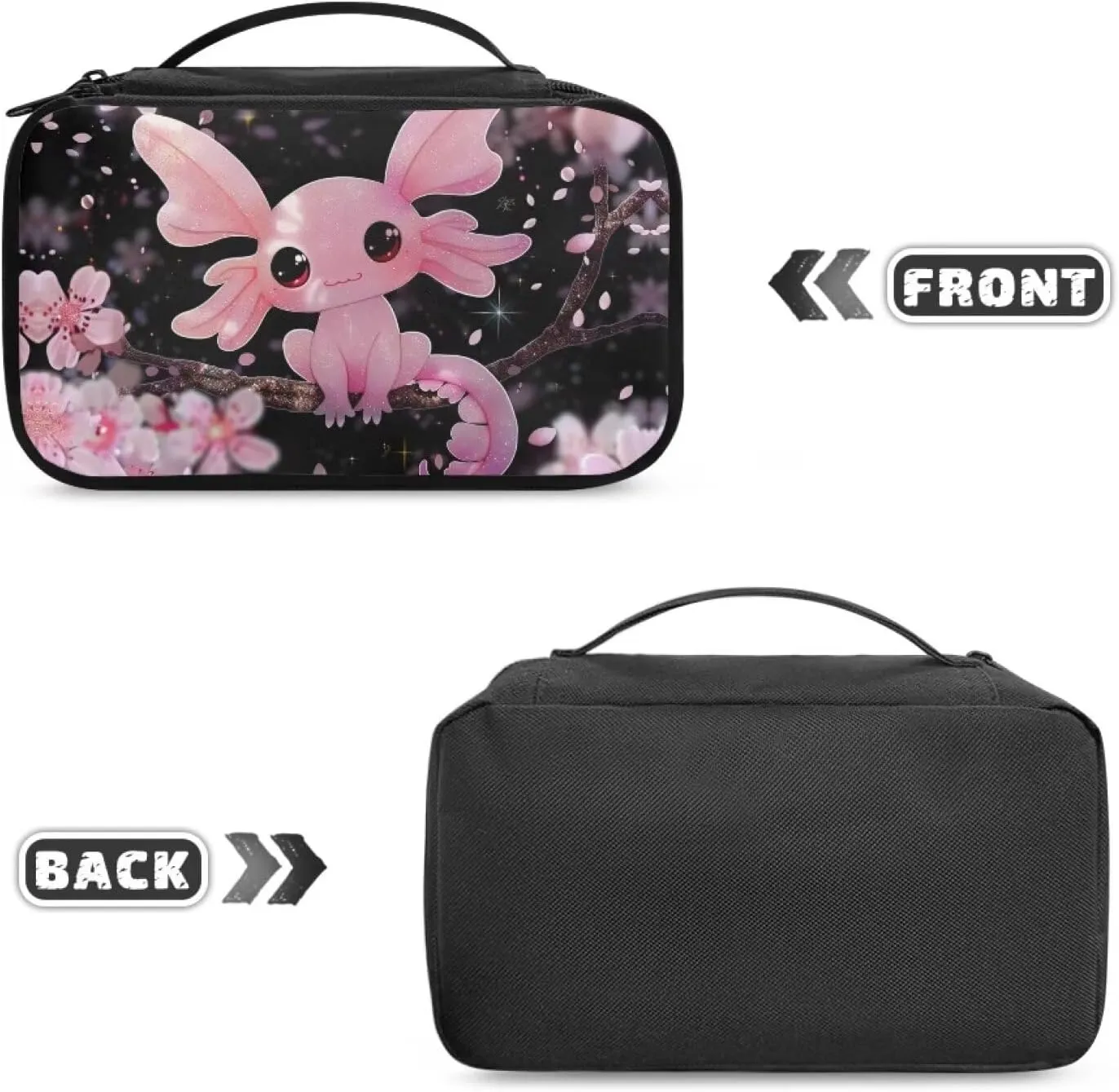 Cherry Blossom Axolotl Women Aesthetic Makeup Bag Makeup Organizer Bag Makeup Bag with Brush Compartment Cosmetic Train Case for Women Adults Fit for Suitcases and Easy To Carry