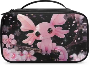 Cherry Blossom Axolotl Women Aesthetic Makeup Bag Makeup Organizer Bag Makeup Bag with Brush Compartment Cosmetic Train Case for Women Adults Fit for Suitcases and Easy To Carry