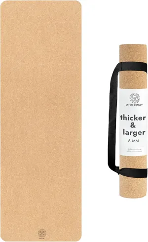 Cork Yoga Mat with Natural Rubber Base, Extra Size, Thickness and Support, Excellent Cushion & Grip, Non-Slip, Non-Toxic, Sweat-Resistant, Sustainable, Eco-friendly Excercise Mat