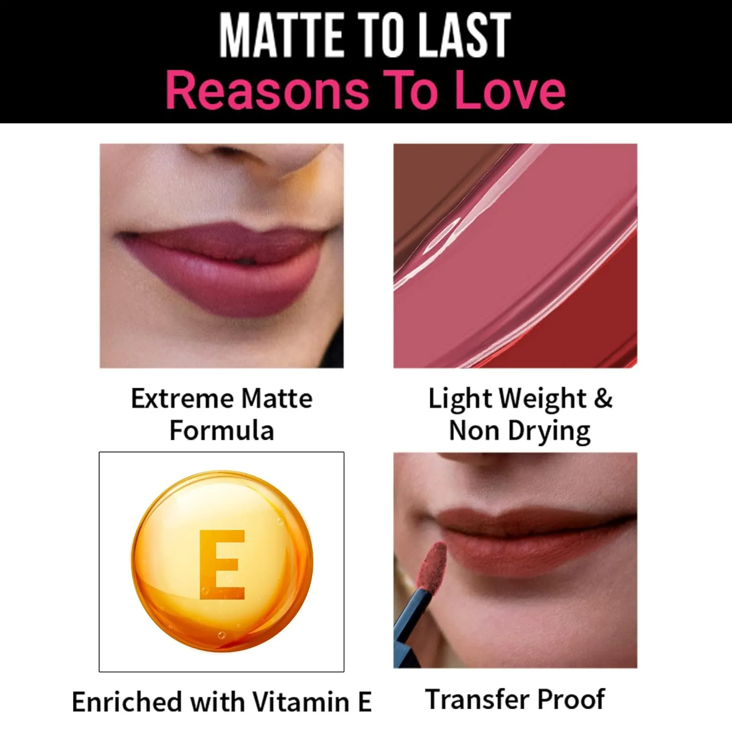 Cosmetics Matte to Last Transfer Proof Liquid Lipstick - Lip Makeup with Intense Color Payoff - Long Lasting Lip Product - 01 Bombae - 0.16 oz