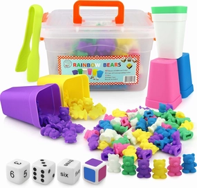Counting Bears with Matching/Sorting Cups, 4 Dice,Tweezers and an Activity e-Book. for Toddlers and Early Childhood Education. 71 pc Game Set in Pastel Colors.