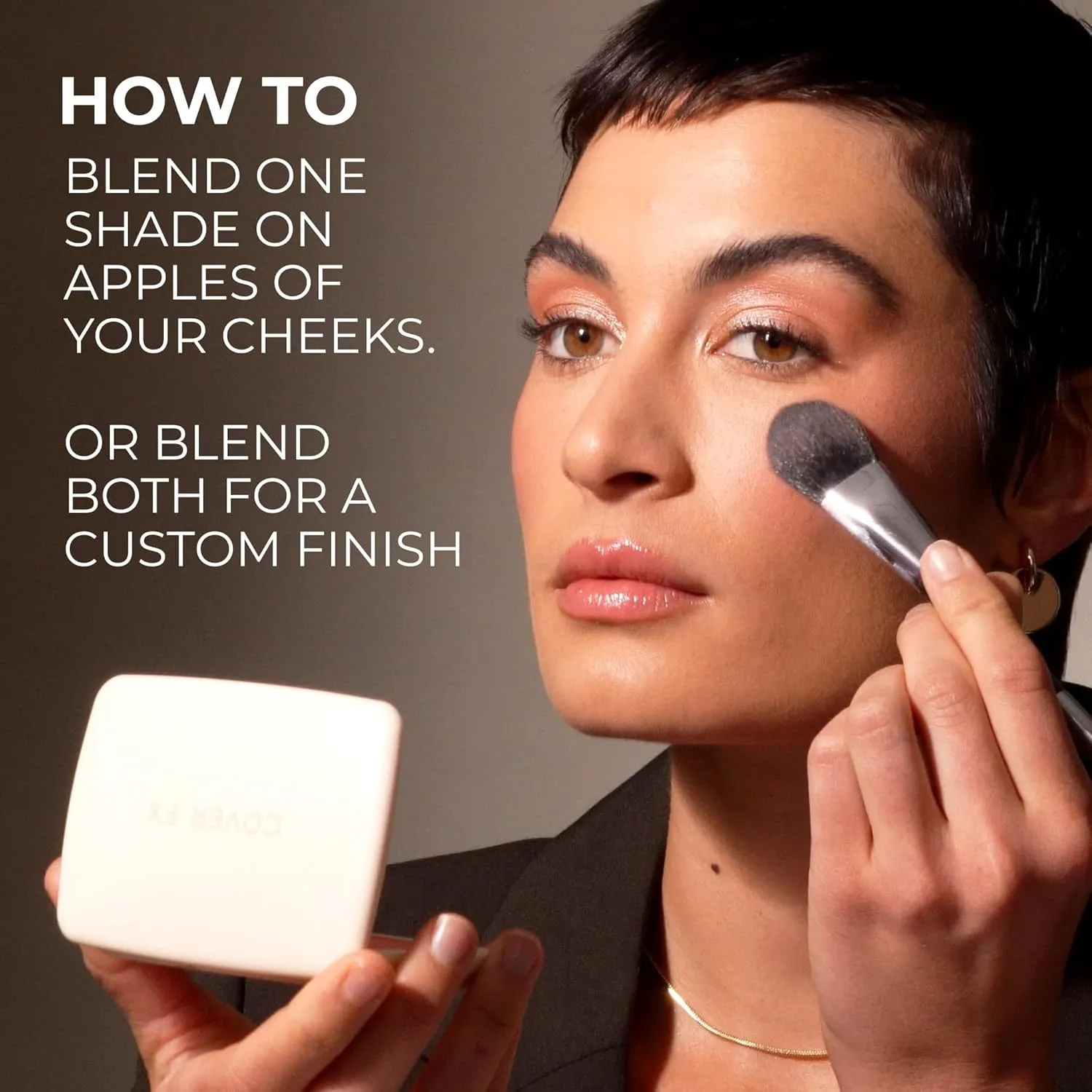 COVER FX Monochromatic Powder Blush Duo - Warm Honey: Bronzed Rose - Matte   Shimmer Finish - Create Custom, High Impact Color