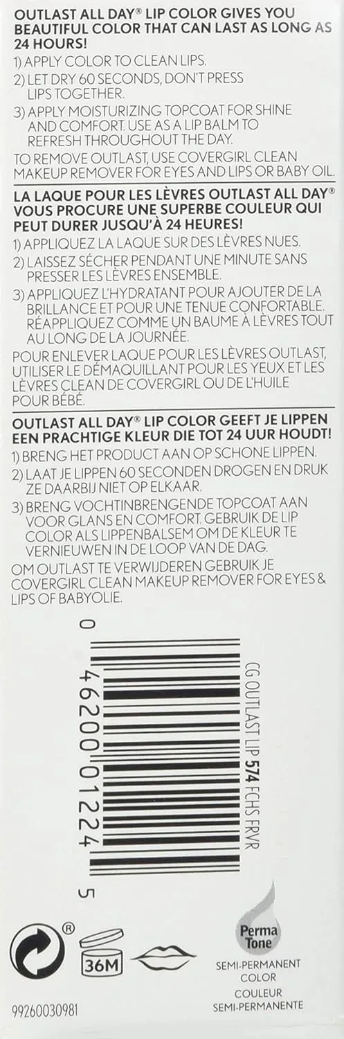COVERGIRL Outlast All-Day Lip Color With Topcoat, Fuchsia Forever (Pack of 2)