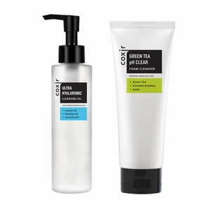 coxir ULTRA HYALURONIC CLEANSING OIL 5.07 fl.oz   GREENTEA PH CLEAR FOAM CLEANSER 5.07 fl.oz l Gentle Facial Cleanser, Blackheads, Deep Cleansing, Hyaluronic Acid, Korean skincare