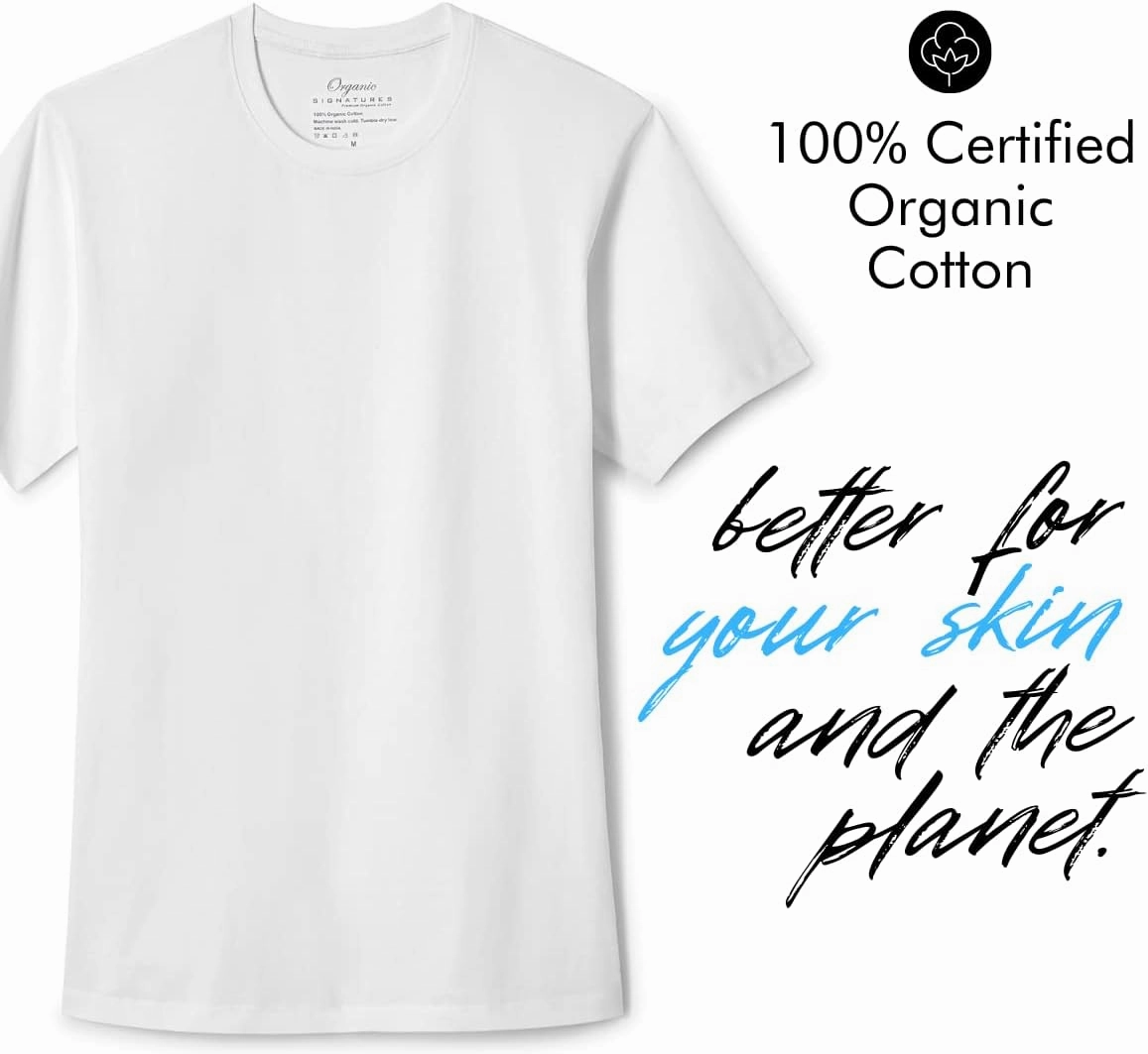 Crewneck 100% Certified Organic Cotton, Soft Shirts for Men