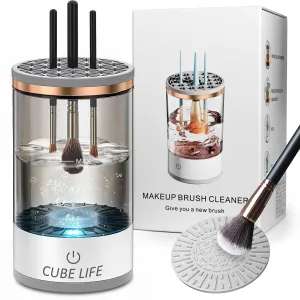 CUBE LIFE Electric Makeup Brush Cleaner, Fast Makeup Brush Cleaner Machine with Makeup Brush Cleaning Mat, Beauty Blender Cleaners for All Size Makeup Brush, Great Gift for Like Makeup Friends