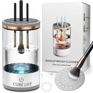 CUBE LIFE Electric Makeup Brush Cleaner Machine, 1200mAh Cosmetic Brush Cleaner Machine For All Type Makeup Brushes, Makeup Brush Cleanser, Brush Washer Machine with Brush Clean Mat