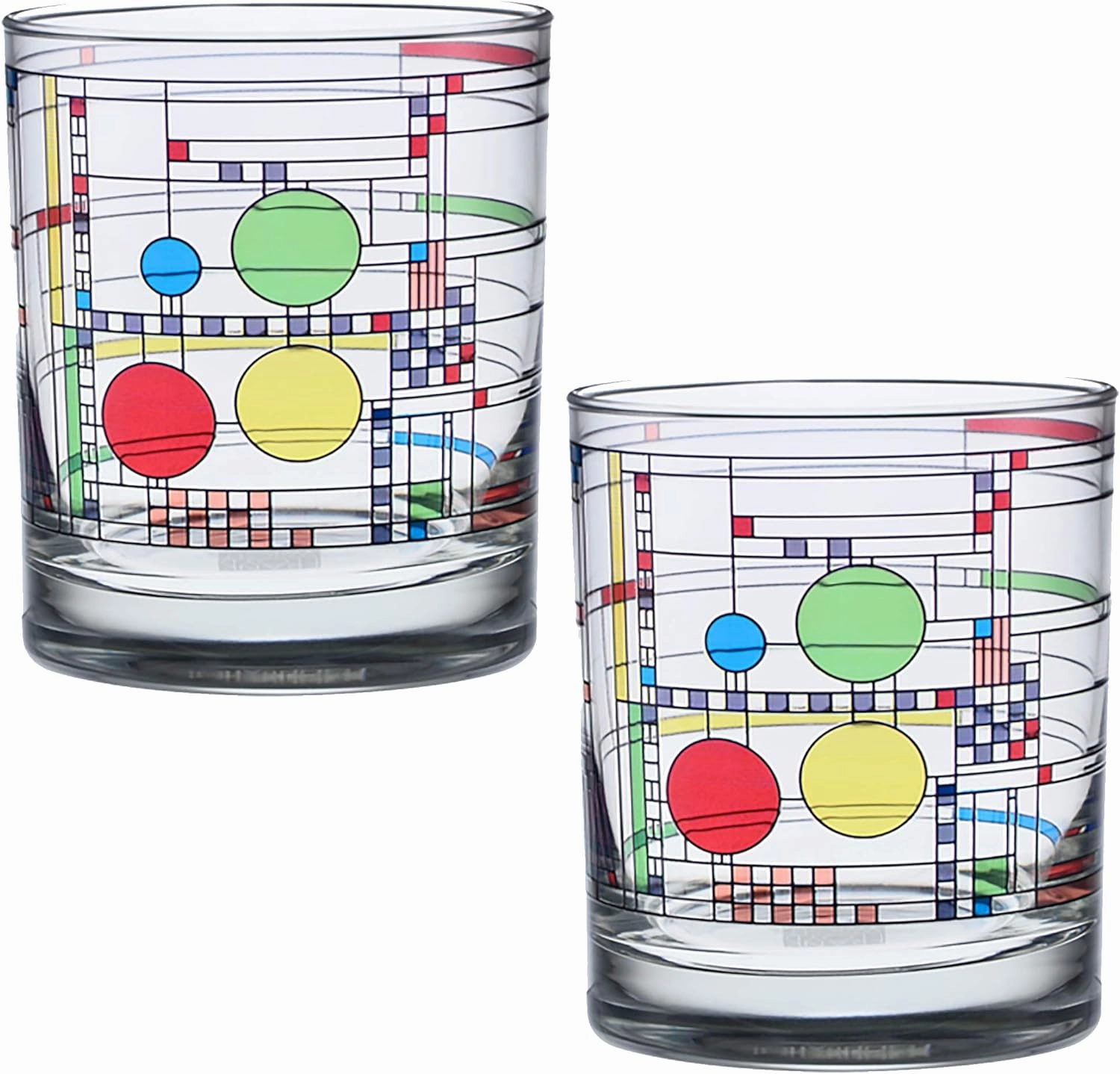 Culver Frank Lloyd Wright DOF Double Old Fashioned Glass 14-Ounce (Gift Boxed Set of 2, Coonley Playhouse)