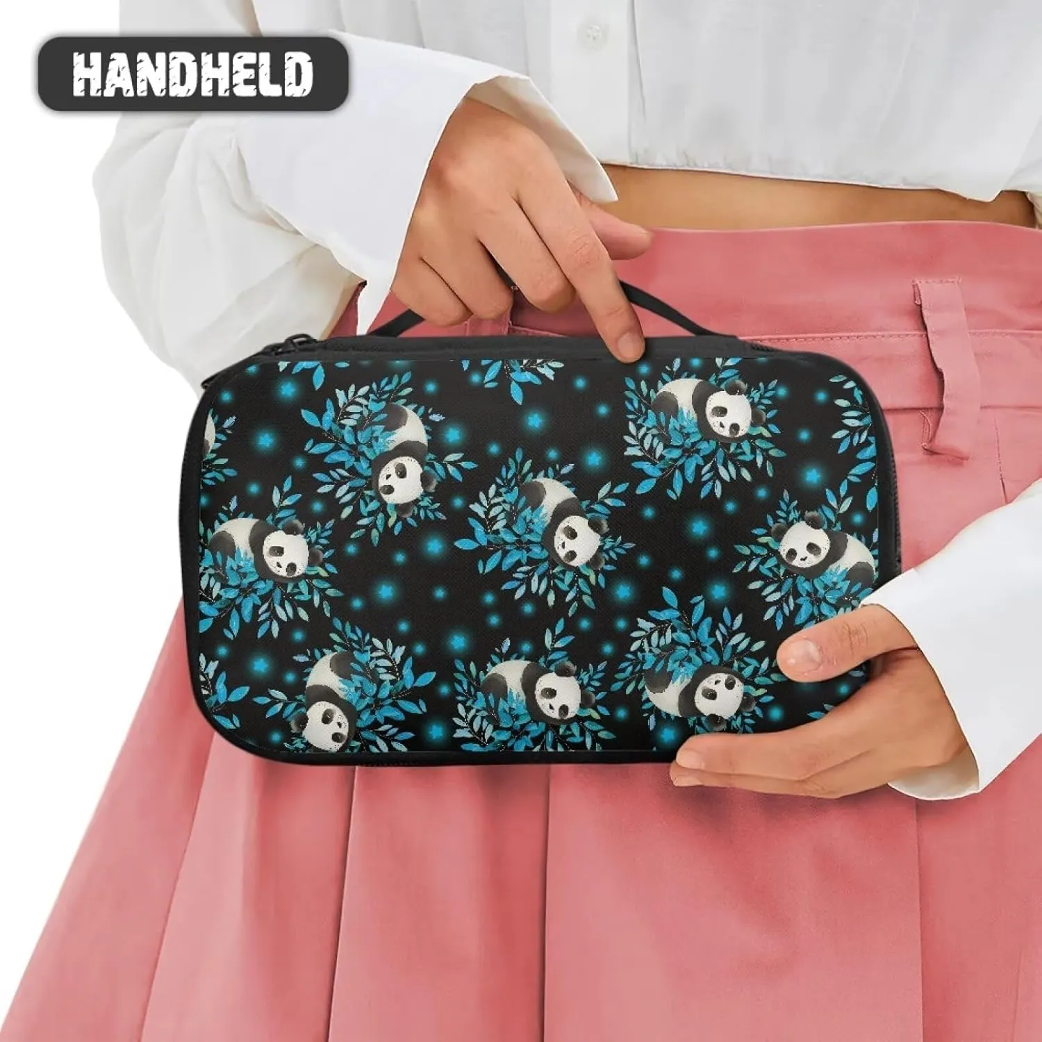 Cute Panda Makeup Bag with Brush Compartment Makeup Bag Small Cosmetic Bag for Purse Lightweight Cosmetic Train Case Zipper Pouch for Skin Care Products,Cosmetic Accessories