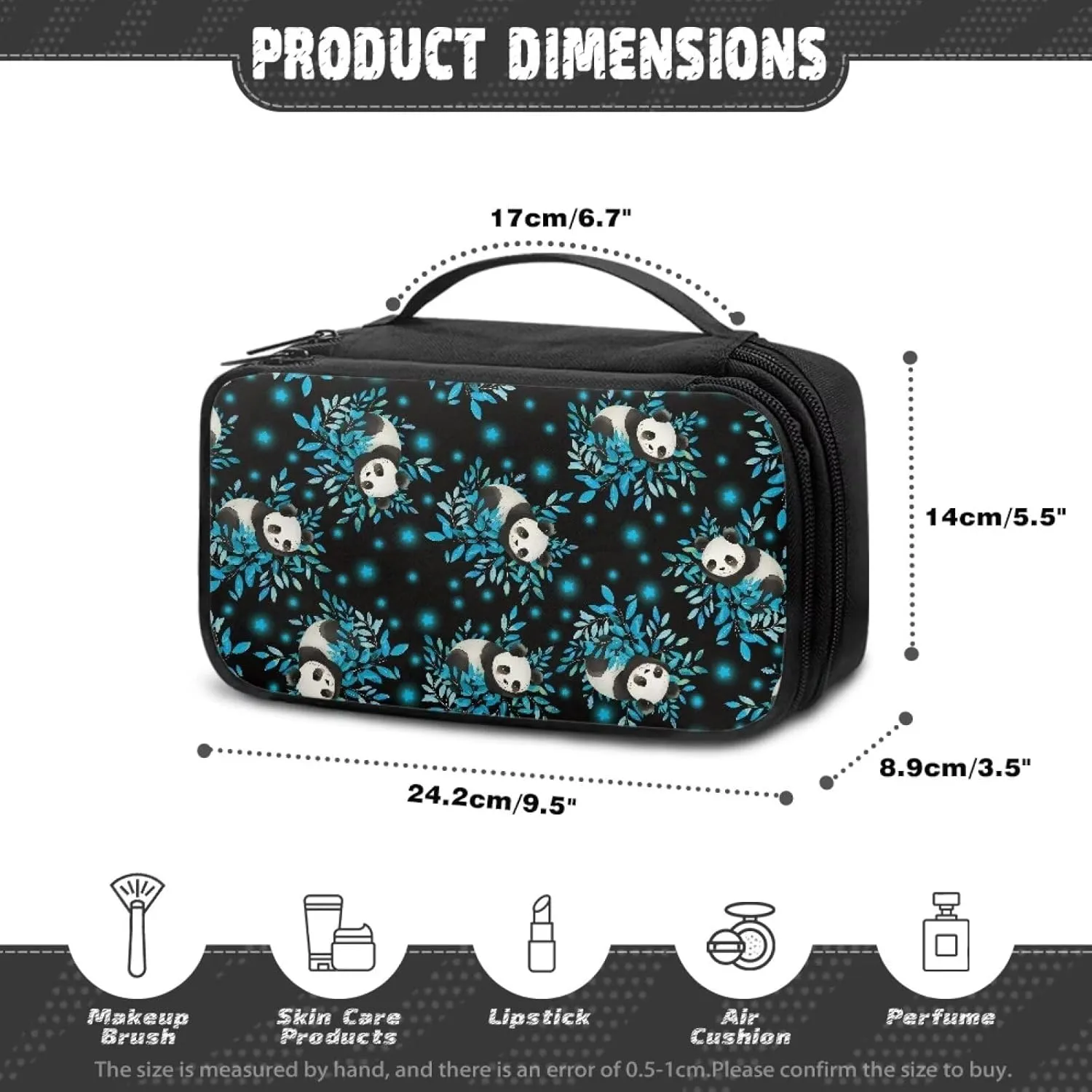 Cute Panda Makeup Bag with Brush Compartment Makeup Bag Small Cosmetic Bag for Purse Lightweight Cosmetic Train Case Zipper Pouch for Skin Care Products,Cosmetic Accessories