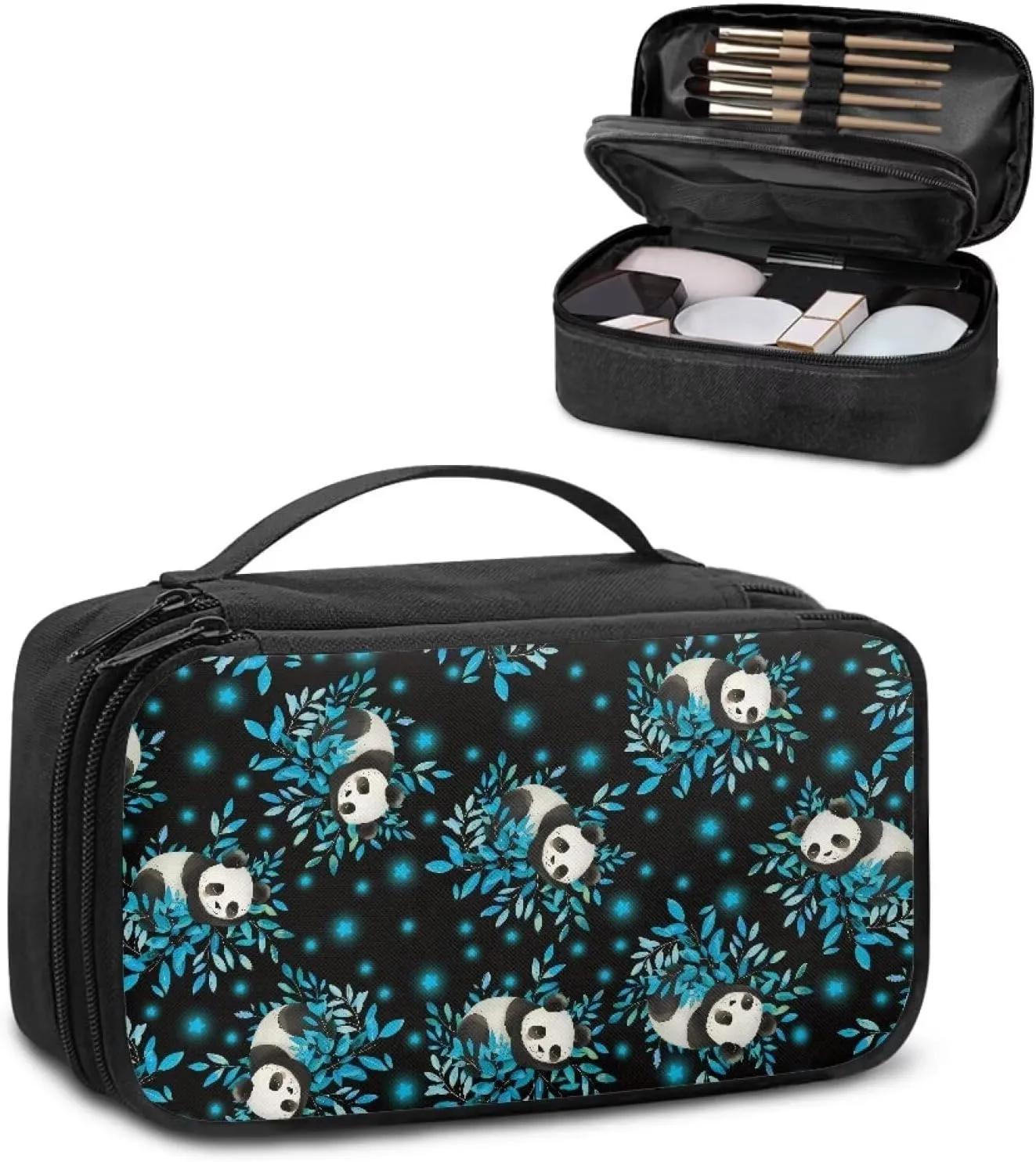 Cute Panda Makeup Bag with Brush Compartment Makeup Bag Small Cosmetic Bag for Purse Lightweight Cosmetic Train Case Zipper Pouch for Skin Care Products,Cosmetic Accessories
