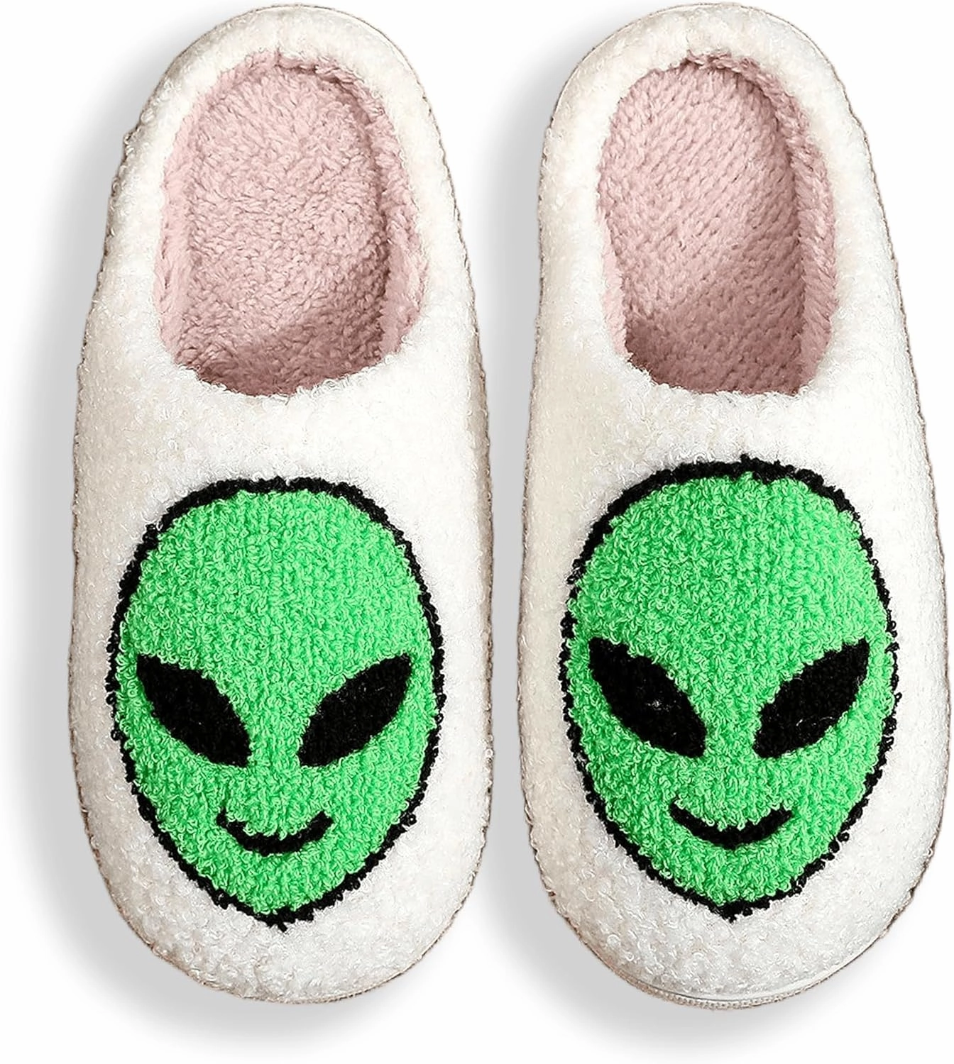 Cute Alien Cotton Slippers for Couples Indoor Plush Home Bedroom Shoes Green Cartoon Pattern Cozy Floor Slippers for Men & Women Suitable for All Seasons