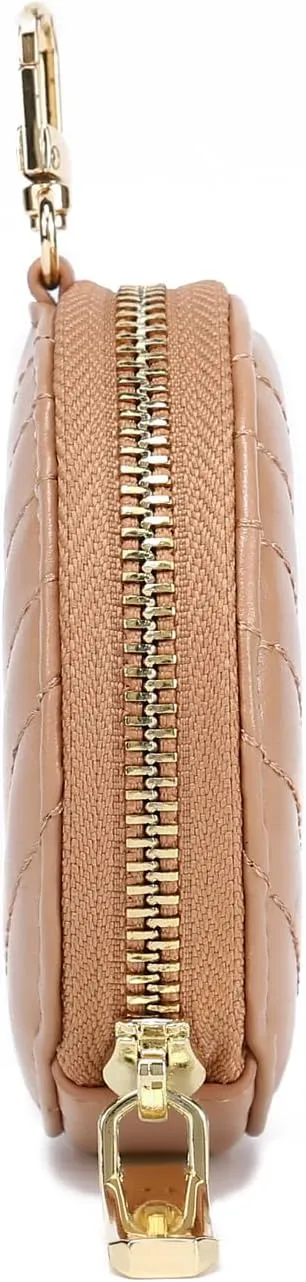 Daisy Rose Round Quilted Chevron Coin Purse Pouch Change Wallet Holder with clasp - PU Vegan Leather - Blush