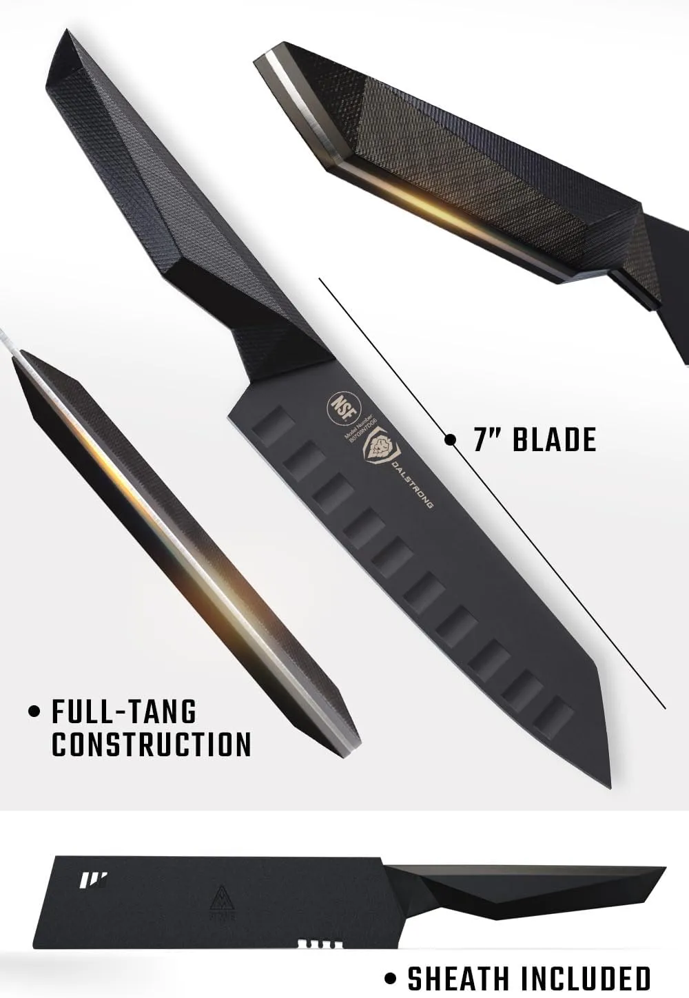 Dalstrong Santoku Knife - 7 inch - Shadow Black Series - Razor Sharp Kitchen Knife - Black Titanium Nitride Coated - High Carbon - 7CR17MOV-X Vacuum Treated Steel - Sheath - Vegetable - NSF Certified