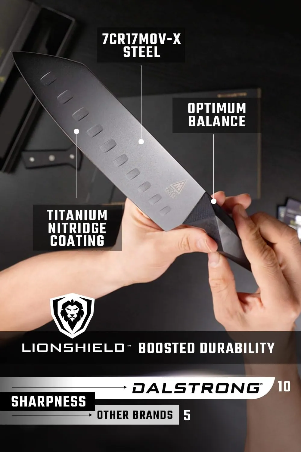 Dalstrong Santoku Knife - 7 inch - Shadow Black Series - Razor Sharp Kitchen Knife - Black Titanium Nitride Coated - High Carbon - 7CR17MOV-X Vacuum Treated Steel - Sheath - Vegetable - NSF Certified