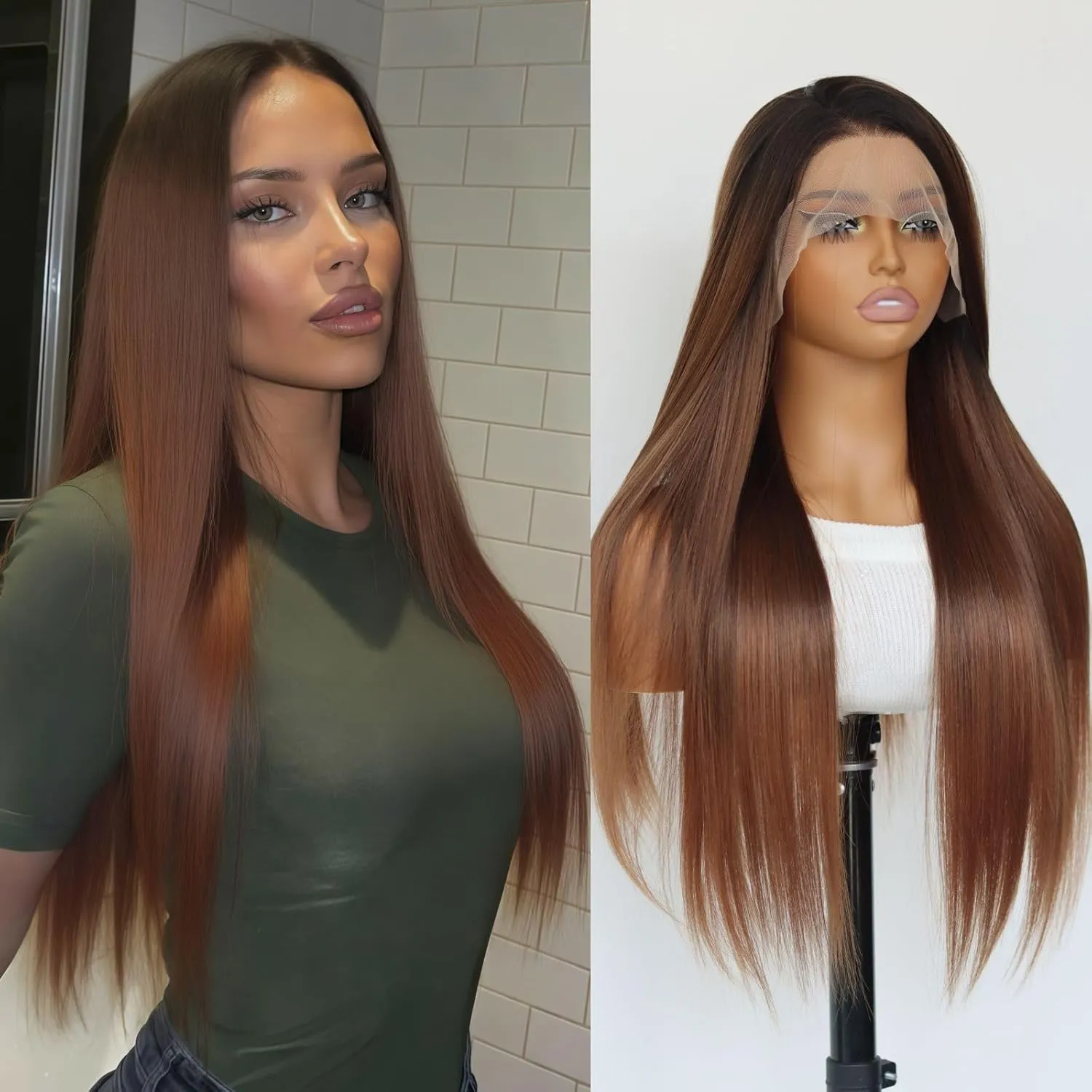 Dark Brown Synthetic Lace Front Wigs Chocolate Brown 13×4 Lace Front Wig Heat-resistant Synthetic Fibre Wig For Women (24 Inch)