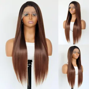 Dark Brown Synthetic Lace Front Wigs Chocolate Brown 13×4 Lace Front Wig Heat-resistant Synthetic Fibre Wig For Women (24 Inch)