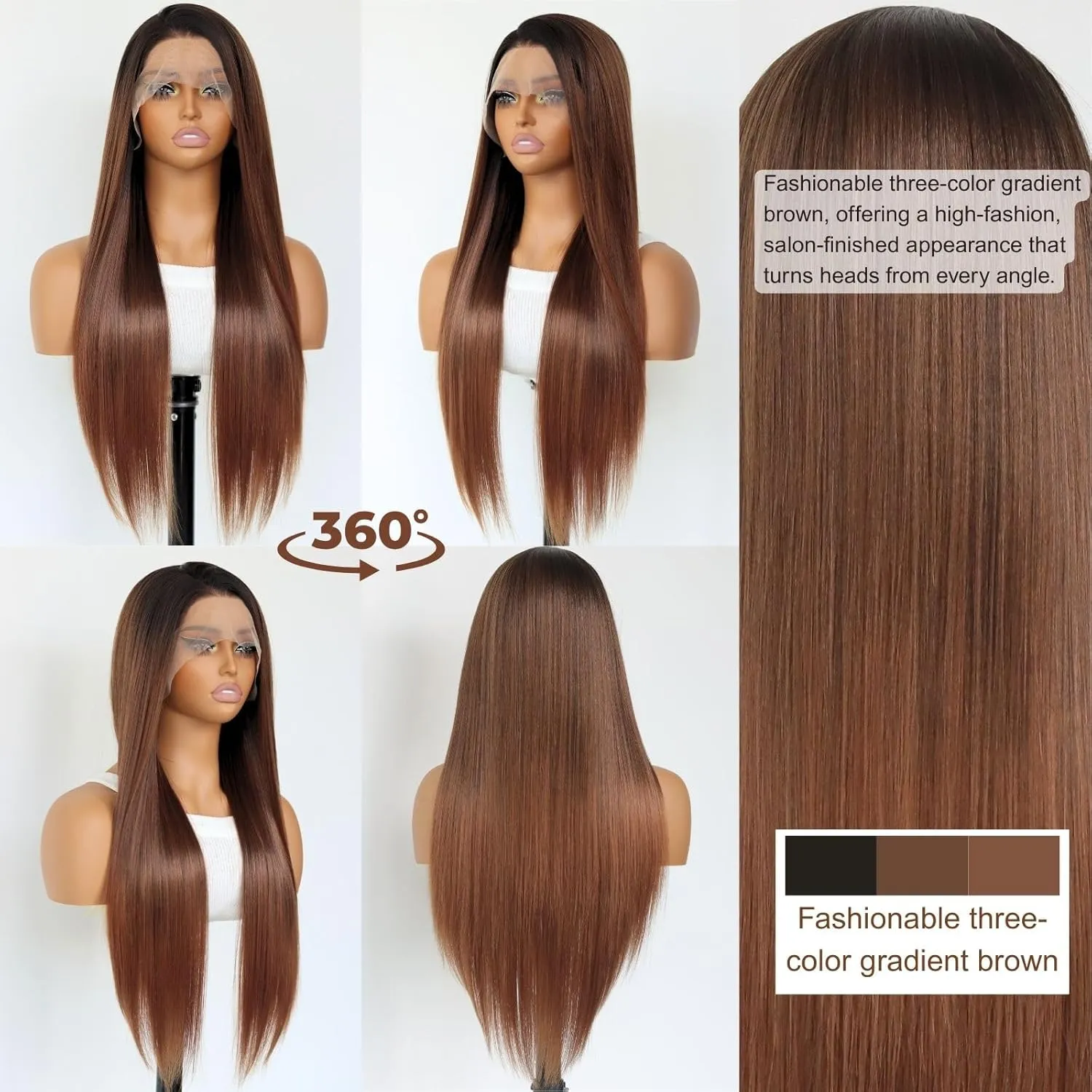 Dark Brown Synthetic Lace Front Wigs Chocolate Brown 13×4 Lace Front Wig Heat-resistant Synthetic Fibre Wig For Women (24 Inch)