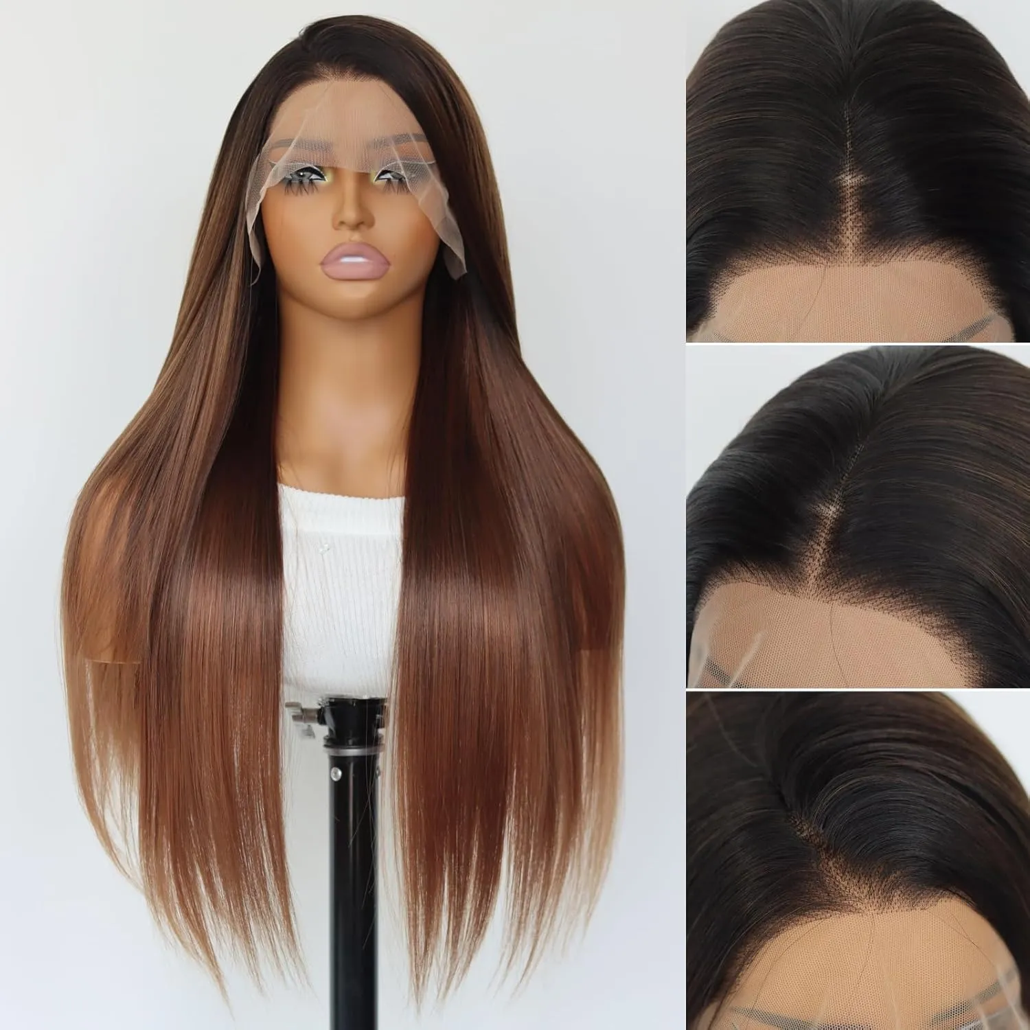 Dark Brown Synthetic Lace Front Wigs Chocolate Brown 13×4 Lace Front Wig Heat-resistant Synthetic Fibre Wig For Women (24 Inch)